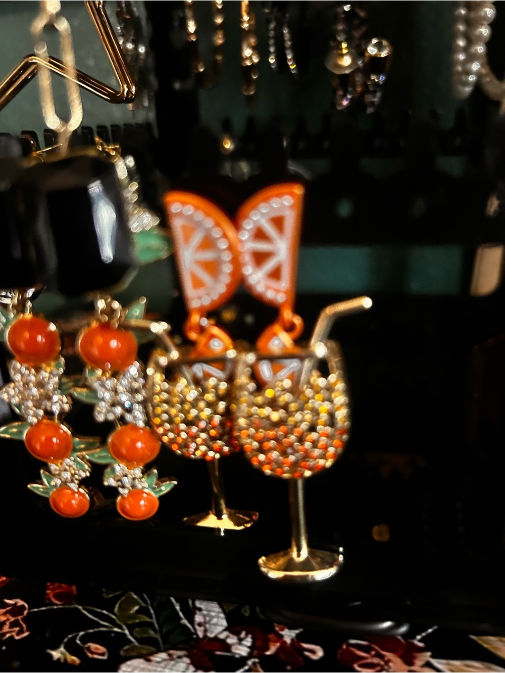 BaubleBar Orange and Gold Cocktail Glass Drop Earrings